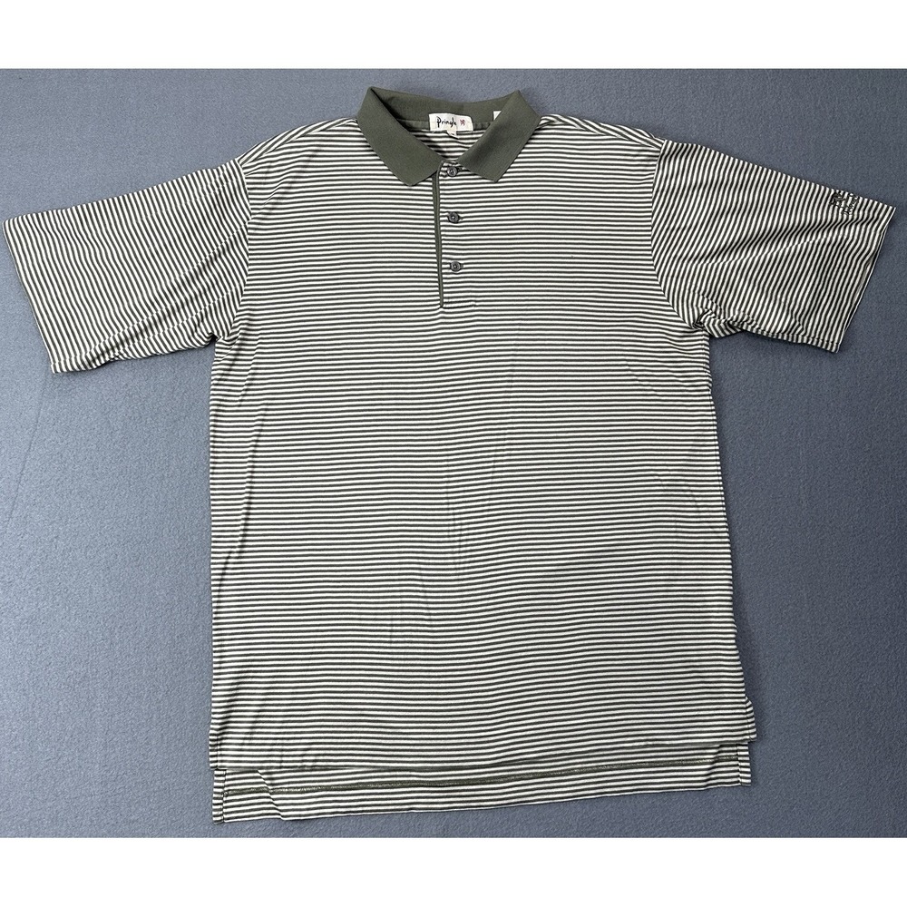PRINGLE SCOTLAND MENS MEDIUM GREEN WHITE STRIPE BRESSON SHIRT GOLF